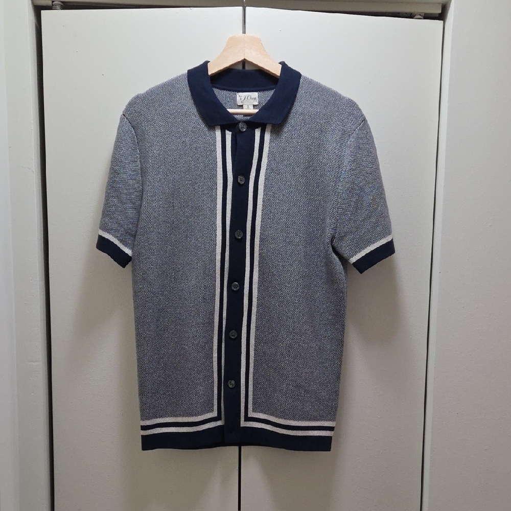 J. Crew Blue Knit Button-Up Short Sleeve Sweater Polo - S